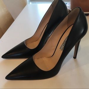 Prada leather high heel pointy pump black